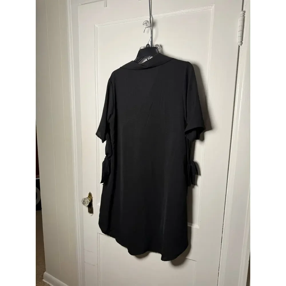 Seven Island Black Short Sleeve Chic Minimalist Flowy Cover-Up Dress Large
